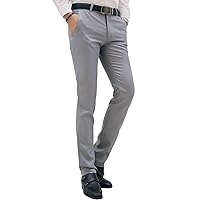 Men Stylish Slim Stretch Dress Pant Solid Skinny Comfort Suit Pant Lightweight Wrinkle Resistant Business Trousers