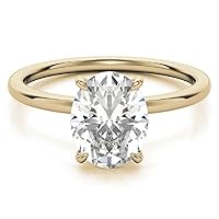 10K Solid Yellow Gold Handmade Engagement Rings, 3 CT Oval Cut Moissanite Diamond Solitaire Wedding/Bridal Rings for Her/Women, Minimalist Ring Anniversary Rings for Gifts