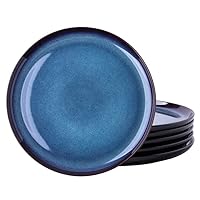 Ceramic Plate Set of 6,8.5 Inch Reactive Glaze Light Weight Porcelain Salad Plates,Modern Shape Dinnerware Dishes Set for Kitchen,Microwave&Dishwasher&Oven Safe,Resistant-Indigo Blue