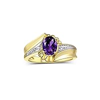 Rylos Swirl Z Ring with 7X5MM Oval Gemstone & Diamond Accent – Elegant Birthstone Jewelry for Women in Yellow Gold Plated Silver – Available in Sizes 5-10