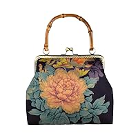 Flowers Vintage Bag Lock Shell Women's Handbags Purses Women Bamboo Hand Bags Mother Gift Bag