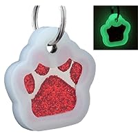 Pet ID Tags, Personalized Dog Tags and Cat Tags, Custom Engraved, Easy to Read, Cute Glitter Paw Pet Tag (Red + Silencer)
