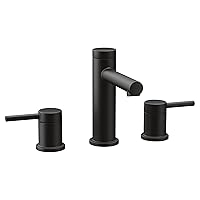 Moen Two Handle Widespread Contemporary Modern Matte Black Bathroom Sink Faucet with Drain Kit Perfect for Countertop and Wide Spread Bath Setup, T6193BL