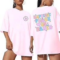 Oversized Tee for Women Happiest Place On Earth T-Shirts Cute Graphic Shirts Summer Family Travel Casual Tops