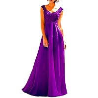 Women's A Line Lace Wedding Dress Long V Neck Formal Evening Dress Purple