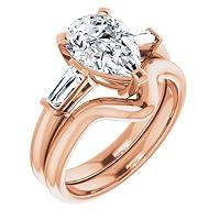 10K/14K/18K Solid Rose Gold Handmade Engagement Ring 3.0 CT Pear Cut Moissanite Diamond Solitaire Wedding/Bridal Ring Set for Women/Her Proposes Rings