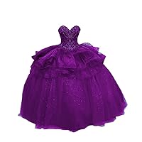 Sweetheart Ball Gown Prom Formal Dresses Glittery Tulle Crystal Top Ruched Organza Corset Back 2024