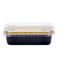 KEISEN 25oz 750ml Disposable Aluminum Foil Professional Quality Colorful Kitchen Cooking Rectangular Cake Pan With Lids 7.4-inch by 5.2-inch (10, Blackgold)