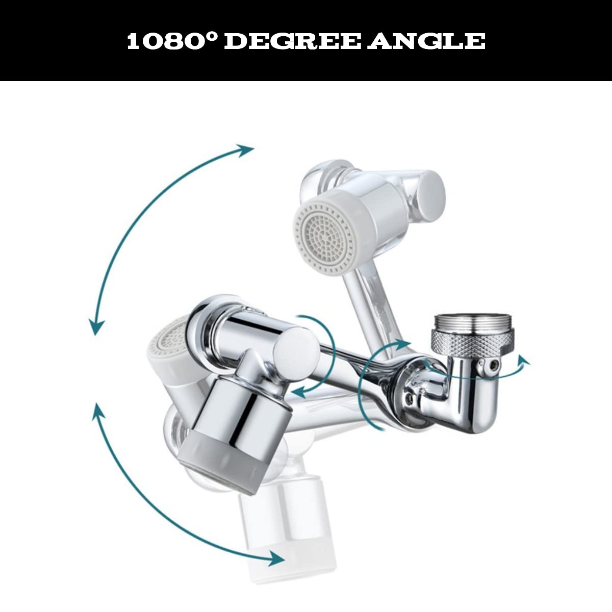 TENXDEKA Rotatable Faucet Extender - Swivel Faucet Aerator - Universal Connection - 1080 Faucet Attachment - Dual Function 2 Flow from Stream to Spray Head - Triple Thread Connector - Easy to Install