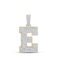 10K Two-tone Gold Mens Baguette Diamond E Letter Charm Pendant 2-1/6 Ctw.