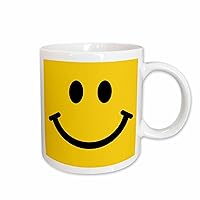 3dRose Yellow Smiley face-Happy Smiling cartoon-60s Jolly Cheerful Bright Ceramic Mug, 11 oz, White