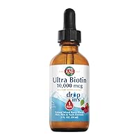 Ultra Biotin 10000mcg DropIns, Liquid Biotin Drops, Hair Growth Supplement, High Potency Vitamin B7, Healthy Hair, Skin, Nails and Energy Support, Natural Mixed Berry Flavor, Approx. 59 Serv, 2oz