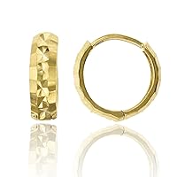 14K Yellow Solid Gold Diamond Cut Huggie Earring | Various Sizes: 1x10mm-4.50x18mm | Diamond Cut Huggies | Solid Gold Earrings for Women and Girls