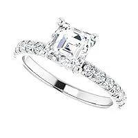 18K Solid White Gold Handmade Engagement Ring 1.00 CT Asscher Cut Moissanite Diamond Solitaire Wedding/Bridal Ring for Women/Her Best Rings