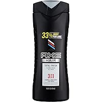 Axe 3-in-1 Body Wash Shampoo & Conditioner Total Fresh 4 Pack Easy Hair & Body Wash For Men Light & Fresh Scent Men's Shampoo Shower Gel 100 percent Recycled Bottle 16 oz