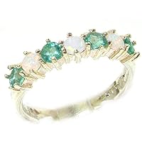 10k White Gold Real Genuine Opal & Emerald Womans Eternity Ring
