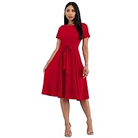 Women's Summer Short Sleeve Round Kneck Back Zipper Casual and Day Dresses