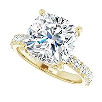 JEWELERYIUM 6 CT Cushion Cut Colorless Moissanite Engagement Ring, Wedding/Bridal Ring Set, Solitaire Halo Style, 10K Solid Yellow Gold Vintage Antique Anniversary Promise Rings Gift for Her