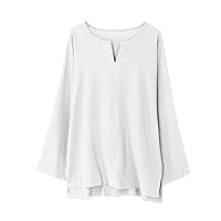 Linen Mens Shirt,Plus Size Long Sleeve Baggy Solid Shirt Summer Lightweight Casual Fashion T-Shirt Blouse Top