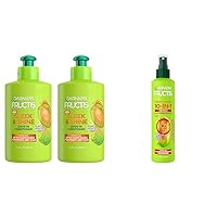 Garnier Fructis Sleek & Shine Leave-In Frizzy Dry Hair Conditioning Cream with Plant Keratin + Argan Oil, 2 Count & Grow Strong Thickening Spray with Biotin-C for Fine Hair, 1 Count