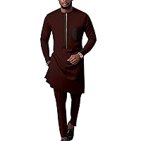 African Clothes for Men Zip Shirts and Ankara Pants 2 Piece Set Dashiki Outfits Tribal Tracksuit Bazin Riche
