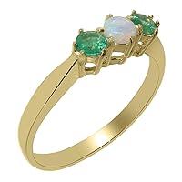 10k Yellow Gold Natural Opal & Emerald Womens Trilogy Ring - Sizes 4 to 12 Available