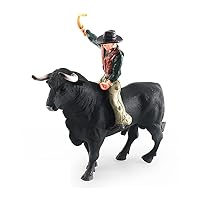 Simulated Cowboy with Black Bull Figure Toy, Realistic Spanish Bullfighter Cattle Figurines Preschool Science Educational Learn Cognitive Toys
