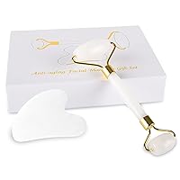 Jade Roller & Gua Sha Set, gua sha massage tool for White Jade for Anti Aging, Eye Puffiness Wrinkles, Skincare Massage Tools for Face Eyes, and Slimming & Firming.