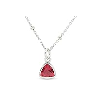 AFFY Sterling Silver Simulated Birthstone 6MM Trillion Bezel-Set Dainty Solitaire Pendant Necklace with 16