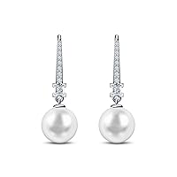 9 mm White South Sea Cultured Pearl and 0.25 carat total weight diamond accent Earring in 14KT White Gold