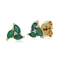 Created Marquise Cut Green Emerald & Diamond 925 Sterling Silver 14K Yellow Gold Over Diamond Cluster Flower Stud Earring for Women's & Girl's