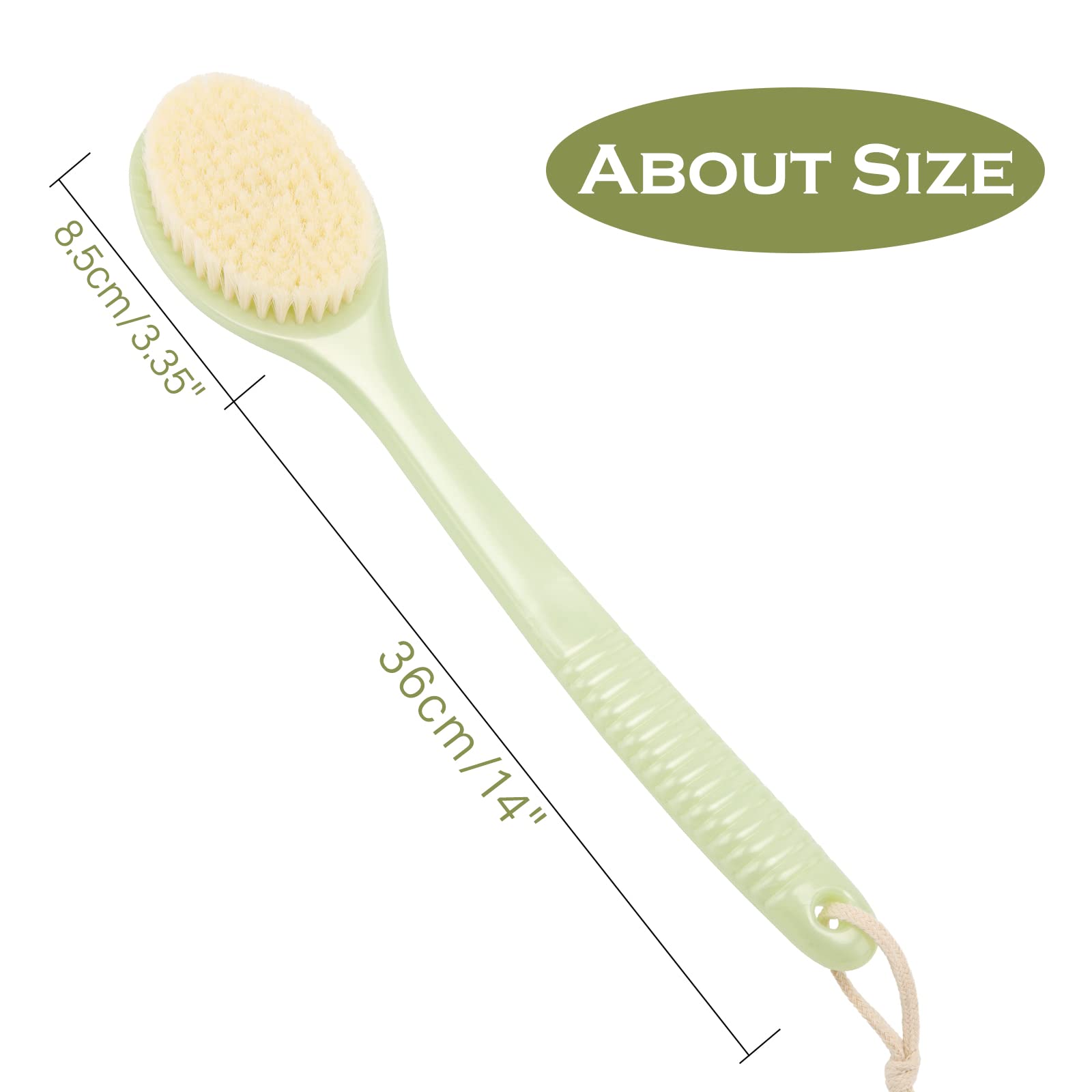 G2PLUS Soft Bath Brush for Back with Long Handle, Body Shower Brush, Exfoliating Back Scrubber for Wet or Dry Brushing (Green)