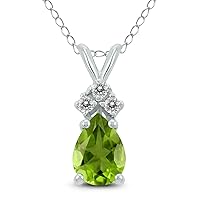 7x5MM Pear Shape Natural Gemstone And Three Stone Diamond Pendant in 14K White Gold and 14K Yellow Gold (Available in Emerald, Ruby, Peridot, and More)