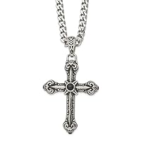 The Black Bow Stainless Steel Synthetic Black Agate XXL Antique Cross Necklace 24 in
