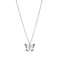Butterfly and Crystal Adjustable Necklace:Shiny Silver:Pink