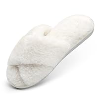 Women's House Indoor Slippers Cross Band Plush Fluffy lightweight Cozy Fuzzy Soft Slides Open Toe Memory Foam Sole For Home Bedroom
