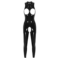 YiZYiF Womens Latex Jumpsuit Sleeveless Hollowing Out One Piece Outfits Bodycon Party Club Rompers