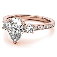 GOLD EDGE 1 CT Pear Colorless Moissanite Engagement Ring,Wedding Bridal Ring, Eternity Solid 10K Rose Gold Diamond Solitaire 4-Prong Anniversary Promise Ring for Her