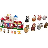Bundle of Fisher-Price Little People Toddler Learning Toy Caring for Animals Farm Interactive Playset with Smart Stages + Little People Toddler Toys Farm Animal Friends 8-Piece Figure Set