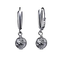 Sterling Silver Earrings for Women Girls 8mm Diamond-cut or Shiny Ball Bead Drop Leverback Dangle Earring Fashion Trendy