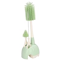 Baby Bottle Brush Set Multifunctional Silicone Cleaner Brushes with Base for Cleaning Milk Bottles,Nipple Straw (Green Straight Handle)