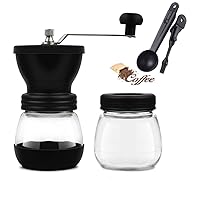 Manual Coffee Grinder With Adjustable Ceramic Burr, Hand Coffee Grinder With Glass Seal Pot and 2 in 1 Coffee Spoon Brush