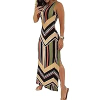 Womens Dresses Casual Summer Y2k Sleeveless Geometric Figure High Split Bodycon Party Club Maxi Long Dress