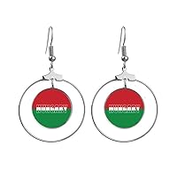 Hungary Country Flag Name Earrings Dangle Hoop Jewelry Drop Circle