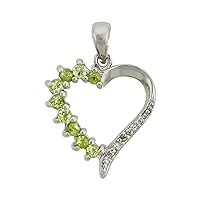 Sterling Silver Cut-Out Heart Pendant w/ 2mm Brilliant Cut Natural Peridot Stones, 3/4 inch (19 mm) Tall; w/ 18 in. Box Chain