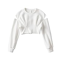 Women's Cut Out Cropped Shirts Fashionable Long Sleeve Crop Top Basic Square Neck Solid Slim Fitted T-Shirt Top
