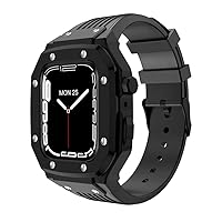 Rugged Strap with Metal Case for Apple Watch Band 44mm 45mm Silicone Bracelet with Protective Bumper Cover iWatch 8/7/6/5/4/SE