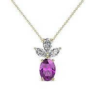 Oval Shape Amethyst Diamond 1 1/5 ctw Womens Pendant Necklace 16 Inches Chain 14K Gold