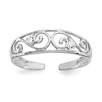14k White Gold .02ct Diamond Scroll Toe Ring Jewelry for Women