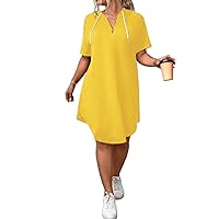 Women's 2024 Summer Plus Size Mini Short Dress Short Sleeve Solid Color Half Zipper Dress